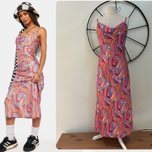 Another Girl rainbow swirl and stars scoop neck slip midi dress NWT $115